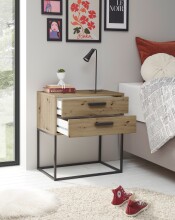 SUNA Nachttisch in Artisan Eiche Optik - Moderner Nachtschrank mit Schubladen und schwarzem Metallgestell - 60 x 65 x 38,5 cm (B/H/T)