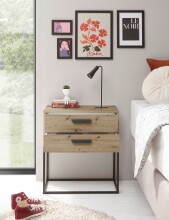 SUNA Nachttisch in Artisan Eiche Optik - Moderner Nachtschrank mit Schubladen und schwarzem Metallgestell - 60 x 65 x 38,5 cm (B/H/T)