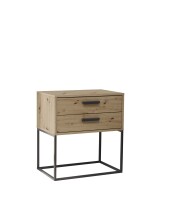 SUNA Nachttisch in Artisan Eiche Optik - Moderner Nachtschrank mit Schubladen und schwarzem Metallgestell - 60 x 65 x 38,5 cm (B/H/T)
