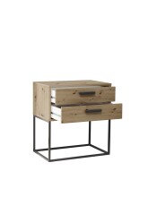 SUNA Nachttisch in Artisan Eiche Optik - Moderner Nachtschrank mit Schubladen und schwarzem Metallgestell - 60 x 65 x 38,5 cm (B/H/T)