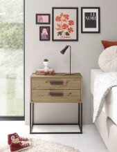 SUNA Nachttisch in Artisan Eiche Optik - Moderner Nachtschrank mit Schubladen und schwarzem Metallgestell - 60 x 65 x 38,5 cm (B/H/T)