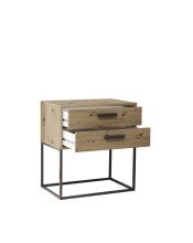 SUNA Nachttisch in Artisan Eiche Optik - Moderner Nachtschrank mit Schubladen und schwarzem Metallgestell - 60 x 65 x 38,5 cm (B/H/T)