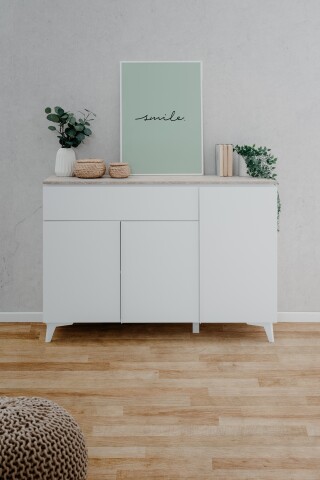 Kommode >Bertrix< in Sandstein / weiß - 133x92x40cm (BxHxT)