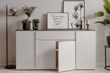 Sideboard >Brest< in Matera / weiß HGL - 177,5x92x40cm (BxHxT)