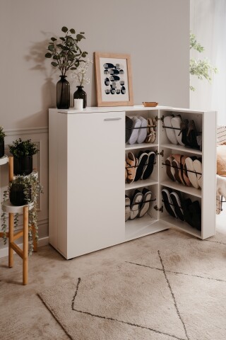 Schuhschrank >Satos< in weiß - 100x110x34cm (BxHxT)