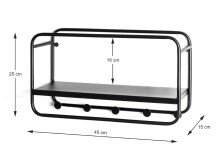 Wandgarderobe >23506< in schwarz, Metall - 45x25x15cm (BxHxT)