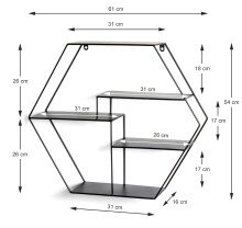 Wandregal >23509< in schwarz, Metall - 61x54x16cm (BxHxT)