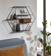 Wandregal >23509< in schwarz, Metall - 61x54x16cm (BxHxT)