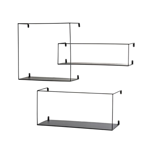 Wandregal >23518< (3er-Set) in schwarz, Metall - 40x40x18cm (BxHxT)