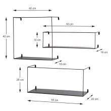 Wandregal >23518< (3er-Set) in schwarz, Metall - 40x40x18cm (BxHxT)