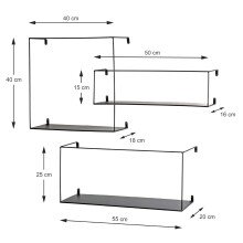 Wandregal >23518< (3er-Set) in schwarz, Metall -...