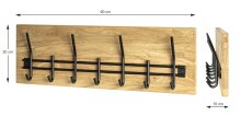 Wandgarderobe >23583< in eiche geölt-schwarz - 60x20x10 (BxHxT)