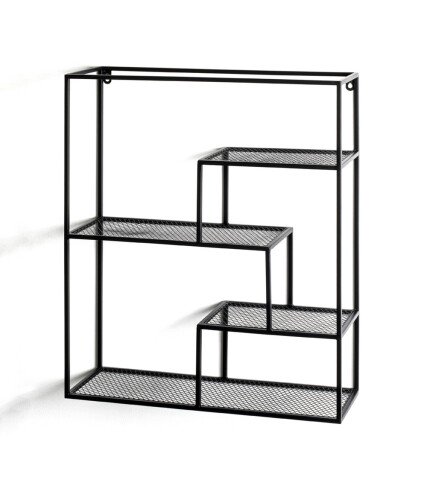 Wandregal >23616< in schwarz, Metall - 50x60x18cm (BxHxT)
