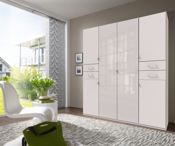 Drehtürenschrank >Danzig< in WEISS + GLAS WEISS - 180x208x58cm (BxHxT)