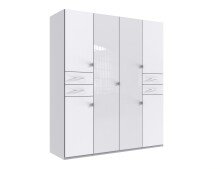 Drehtürenschrank >Danzig< in WEISS + GLAS WEISS - 180x208x58cm (BxHxT)