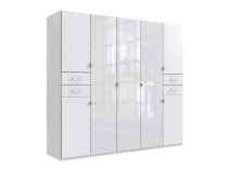Drehtürenschrank >Danzig< in WEISS + GLAS WEISS - 225x208x58cm (BxHxT)