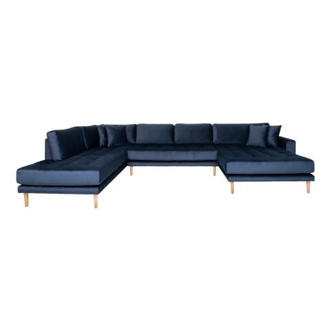 Wohnlandschaft >Lido< in Dunkelblau, Velour - 370x76x220cm (BxHxT)