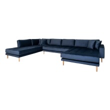 Wohnlandschaft >Lido< in Dunkelblau, Velour - 370x76x220cm (BxHxT)