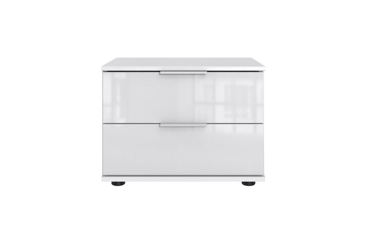 Nachtschrank >Danzig< in WEISS + GLAS WEISS - 52x40x38cm (BxHxT)