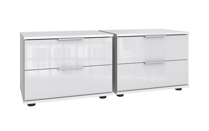 Nachtschrank >Danzig< (2er-Set) in WEISS + GLAS WEISS - 104x40x38cm (BxHxT)