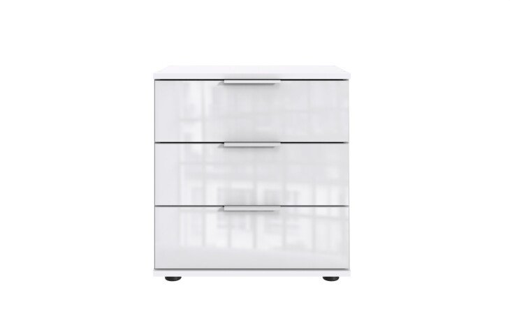 Nachtschrank >Danzig< in WEISS + GLAS WEISS - 52x58x38cm (BxHxT)
