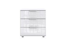 Nachtschrank >Danzig< in WEISS + GLAS WEISS - 52x58x38cm (BxHxT)