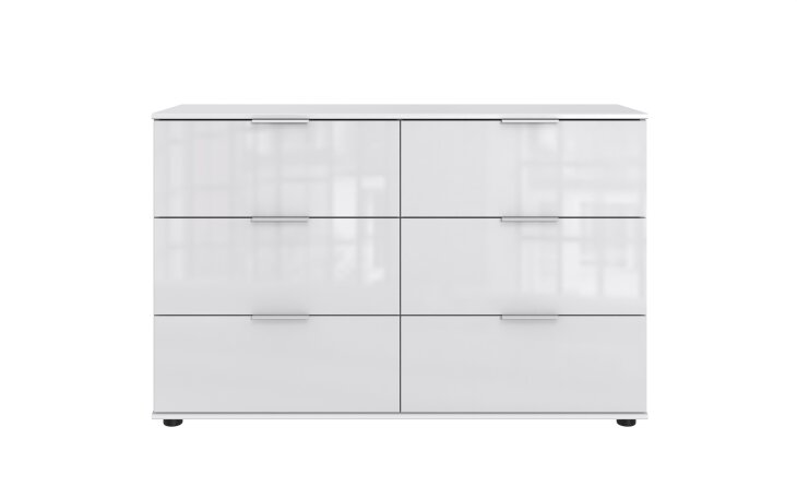 Schubkastenkommode >Danzig< in WEISS + GLAS WEISS - 130x83x41cm (BxHxT)