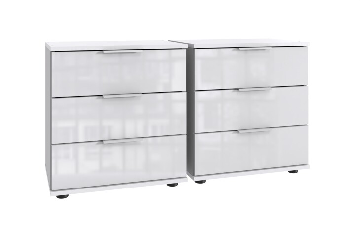 Nachtschrank >Danzig< (2er-Set) in WEISS + GLAS WEISS - 104x58x38cm (BxHxT)