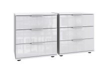 Nachtschrank >Danzig< (2er-Set) in WEISS + GLAS WEISS - 104x58x38cm (BxHxT)
