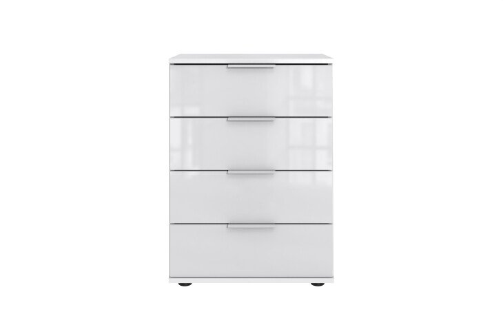 Nachtschrank >Danzig< in WEISS + GLAS WEISS - 52x74x38cm (BxHxT)