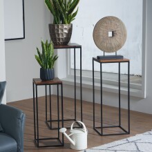 Sheesham Massivholz Blumentisch 3er Set Satztisch...