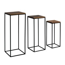 Sheesham Massivholz Blumentisch 3er Set Satztisch Säulentisch Dekosäule