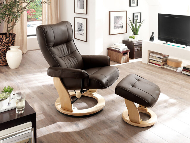 Relaxsessel >Montreal< mit Hocker Leder, TV Sessel Belastbarkeit bis 130 Kg, Braun