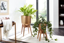 Blumentopf 2er Set Metall Holz Pflanzenkübel Gold Rund Pflanzgefäß