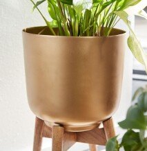 Blumentopf 2er Set Metall Holz Pflanzenkübel Gold Rund Pflanzgefäß