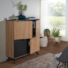 Highboard 110x125x40 cm MDF Sideboard Eiche Dekor Kommode Anrichte