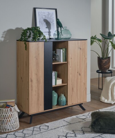 Highboard 110x125x40 cm MDF Sideboard Eiche Dekor Kommode Anrichte