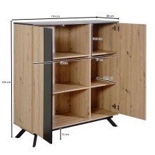 Highboard 110x125x40 cm MDF Sideboard Eiche Dekor Kommode Anrichte