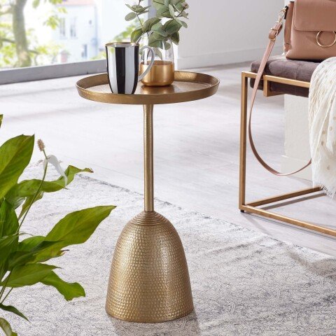 Beistelltisch Metall Sofatisch Ø 33 cm Tisch Wohnzimmertisch Rund Gold