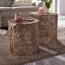 Beistelltisch Wohnzimmertisch 2er Set Metall Satztisch Tisch Rund Gold