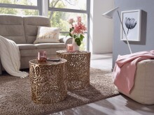 Beistelltisch Wohnzimmertisch 2er Set Metall Satztisch Tisch Rund Gold