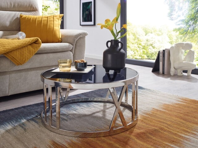 Couchtisch Glas Sofatisch Ø 60 cm Tisch Wohnzimmertisch Rund Silber