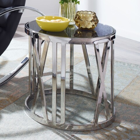 Beistelltisch Glas Metall Sofatisch Ø 45 cm Wohnzimmertisch Rund Silber