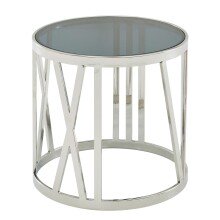 Beistelltisch Glas Metall Sofatisch Ø 45 cm Wohnzimmertisch Rund Silber