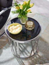 Beistelltisch Glas Metall Sofatisch Ø 45 cm Wohnzimmertisch Rund Silber