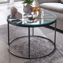 Couchtisch Glas Sofatisch Ø 60 cm Tisch Wohnzimmertisch Rund Schwarz