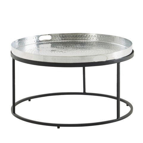 Couchtisch Metall Hammerschlag Sofatisch Ø 62 cm Wohnzimmertisch Silber