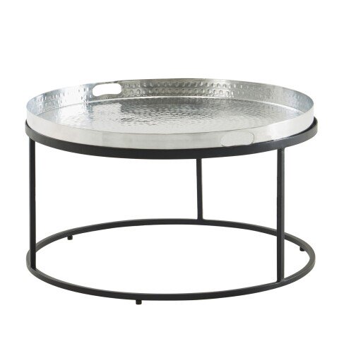 Couchtisch Metall Hammerschlag Sofatisch Ø 62 cm Wohnzimmertisch Silber