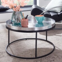 Couchtisch Metall Hammerschlag Sofatisch Ø 62 cm Wohnzimmertisch Silber