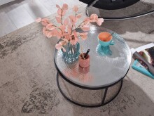 Couchtisch Metall Hammerschlag Sofatisch Ø 62 cm Wohnzimmertisch Silber